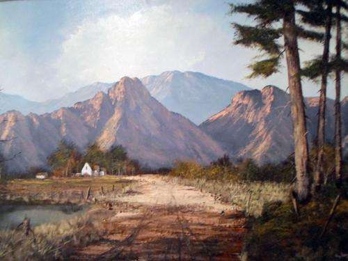 Reg Lamont - Farm at the foot of the mountains - 60cm x 90cm  - Stunning painting!!  Bid now!